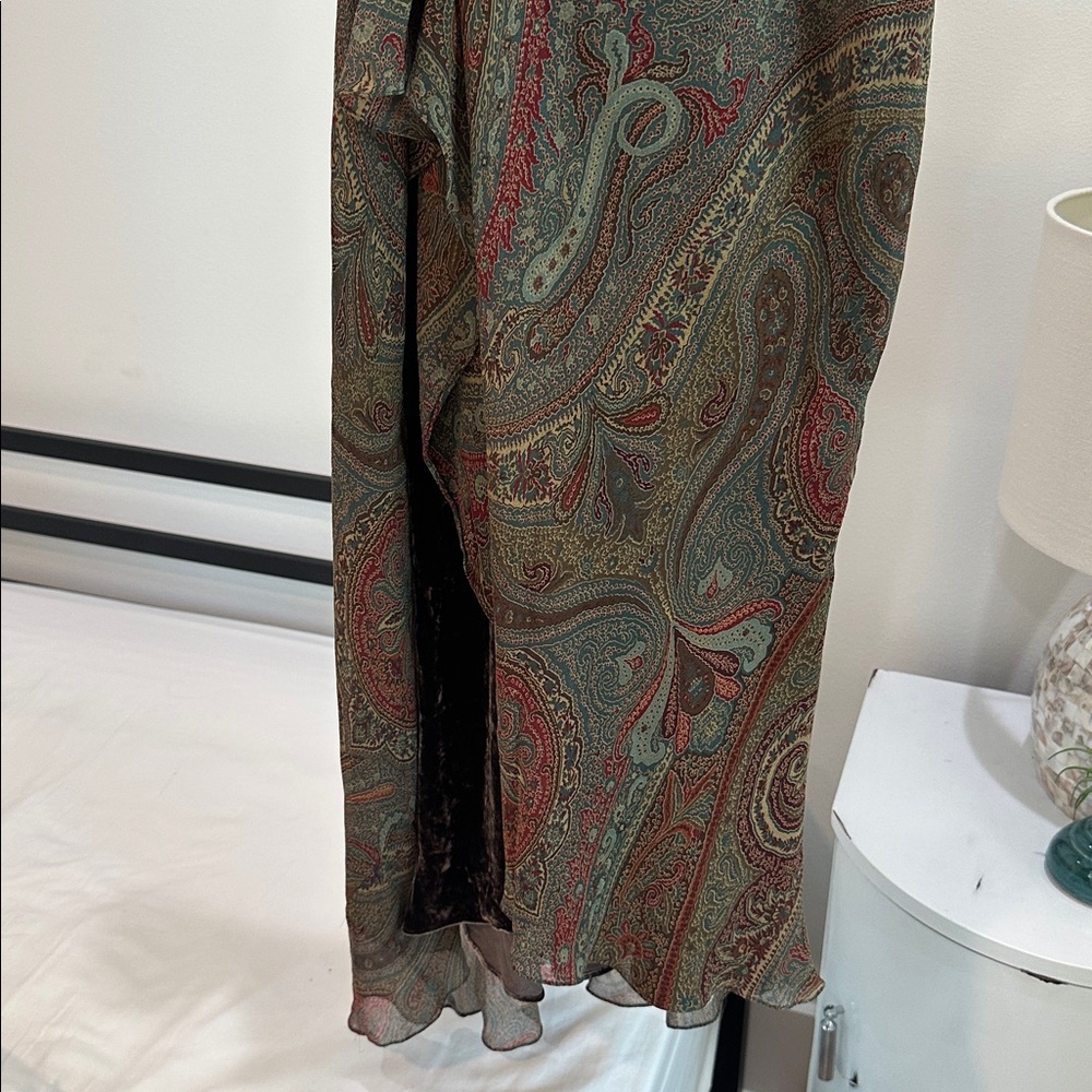 Vintage Ralph Lauren gorgeous paisley silk and crushed brown velvet maxi skirt - Picture 3 of 6